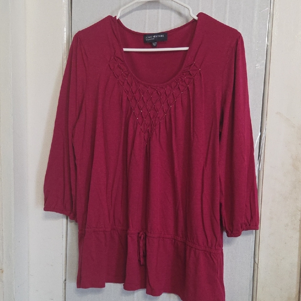 Jones New York Signature Berry Magenta Knit Top Knit Blouse Size XL [1885]